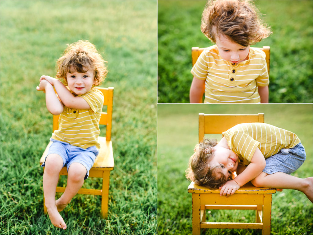 wiggly toddler sitting on chair photography tips for toddlers